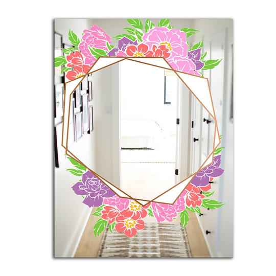 Designart Efflorescent Gold Simple 5 Rectangular 35.4-in L x 23.6-in W Polished Country Pink Wall Mounted Mirror