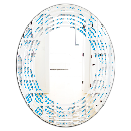 Designart 31.5-in L x 23.7-in W Oval 3D Blue and White Pattern II Modern Polished Wall Mirror