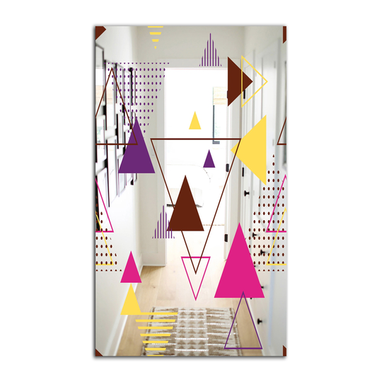 Designart Triangular Spacy Spheres 2 Rectangular 35.4-in L x 23.6-in W Polished Mid-Century Blue Wall Mounted Mirror