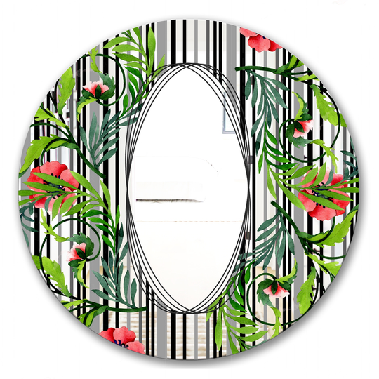 Designart Elementary Botanicals 4 Round 24-in L x 24-in W Polished Country Green Wall Mounted Mirror
