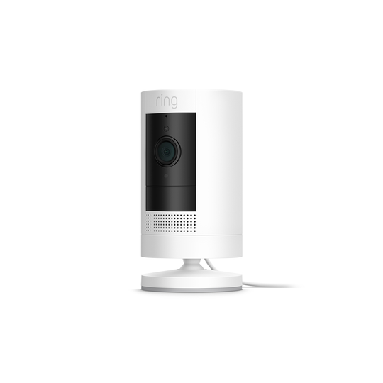 Ring Stick Up Cam Plug-In - Standard Plug-In Indoor/Outdoor Smart Security Camera, White, Can
