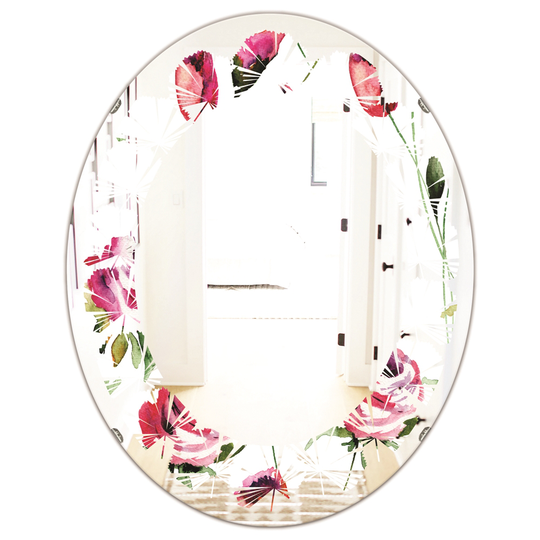Designart 31.5-in x 23.7-in Roses Flowers Pattern Cottage Oval Wall Mirror in Pink