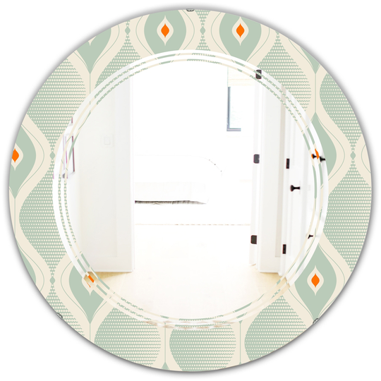Designart Round 24-in Green Retro Abstract Drops VII Polished Wall Mirror