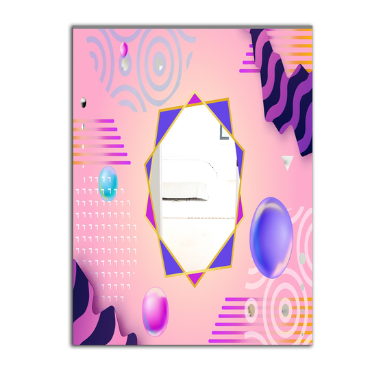Designart Spacy Dimensions 3 Rectangular 35.4-in L x 23.6-in W Polished Modern Pink Wall Mounted Mirror