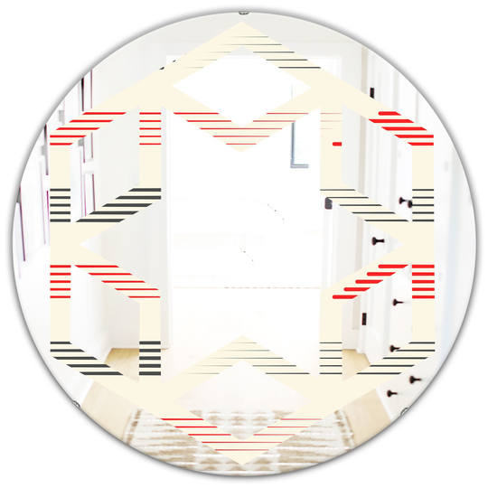 Designart Red 24-in Round Horizontal Retro Geometrical Pattern I Polished Wall Mirror
