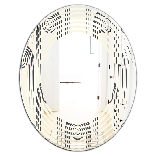 Designart Oval Grey 31.5-in L x 23.7-in W Retro Curved Minimal Geometric Ornament II Polished Wall Mirror