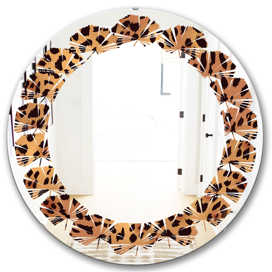 Designart 24-in x 24-in Leopard Fur Safari III Modern/Round Wall Mirror in Brown