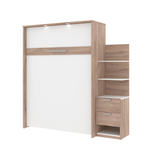 Bestar Cielo Queen Murphy Bed Integrated Storage Rustic Brown & White