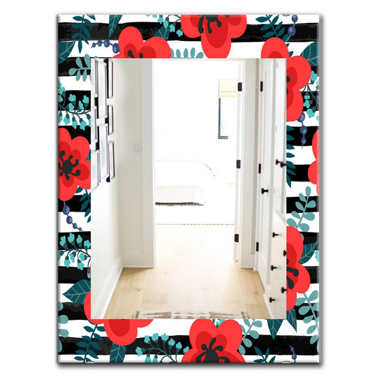 Designart Canada 35.4-in L x 23.6-in W Rectangle Red Botanicals Polished Wall Mirror