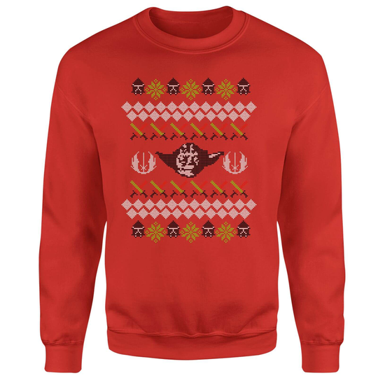 Star Wars Yoda Sabre Knit Red Christmas Jumper - S