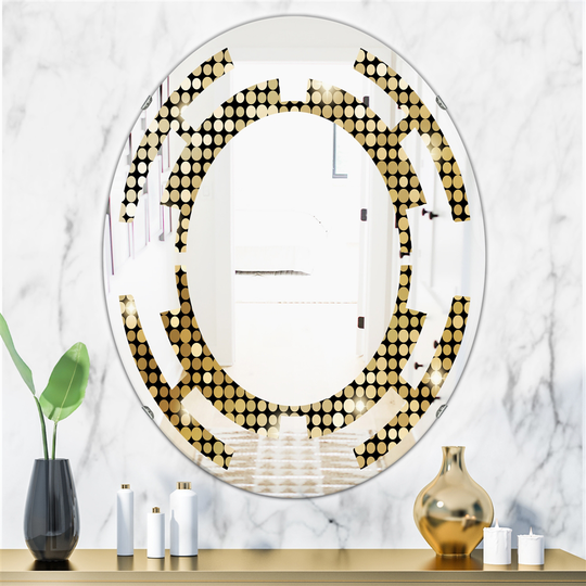 Designart 31.5-in x 23.7-in Abstract Gold Mosaic and Modern Oval Wall Mirror