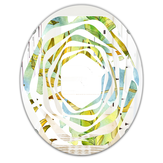 Designart 31.5-in x 23.7-in Green Retro Tropical Foliage Modern Oval Wall Mirror