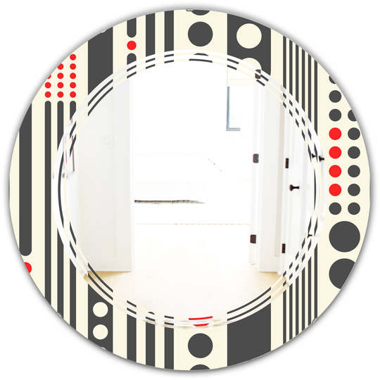 Designart Round Black 24-in Retro Geometrical Abstract Minimal Pattern II Polished Wall Mirror