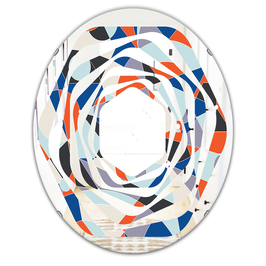 Designart 31.5-in L x 23.7-in W Oval Orange Retro Geometric Grid IV Polished Wall Mirror