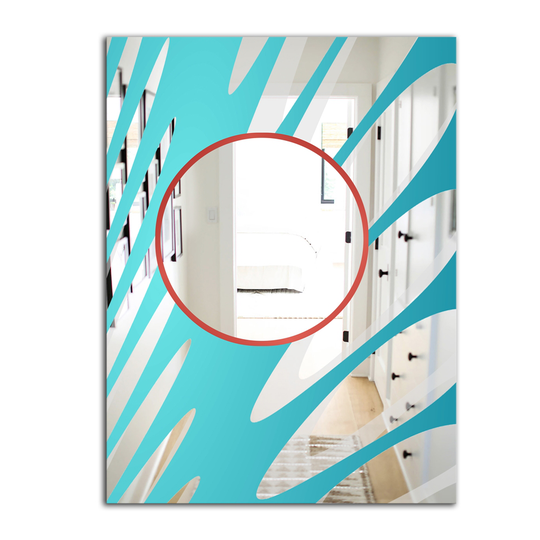 Designart Blue Splashes and Red Circles Rectangular 35.4-in L x 23.6-in W Polished Modern Wall Mounted Mirror