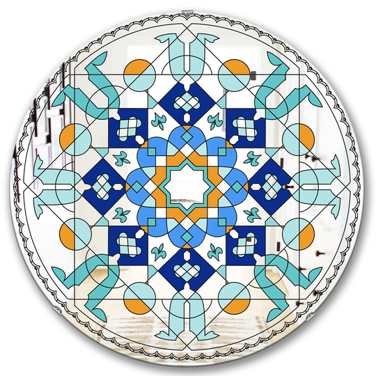 Designart Stainless Glass Round 24-in L x 24-in W Polished Mid-Century Blue Wall Mounted Mirror