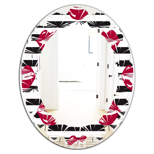 Designart Oval 23.7-in W x 31.5-in L Black and Red Lips Fashion Pattern Polished Wall Mirror