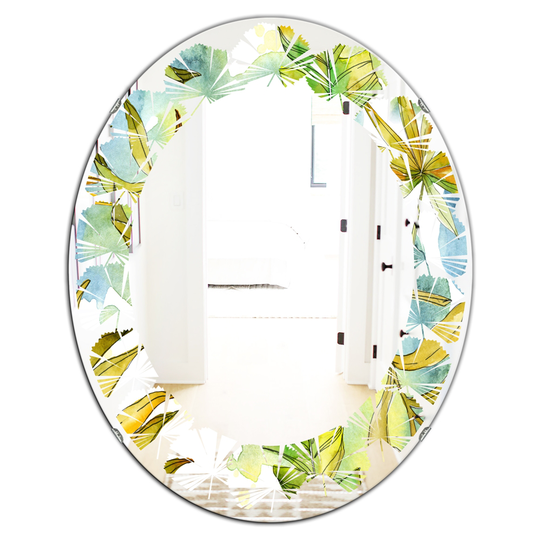 Designart 31.5-in x 23.7-in Retro Tropical Foliage Modern Oval Wall Mirror in Green