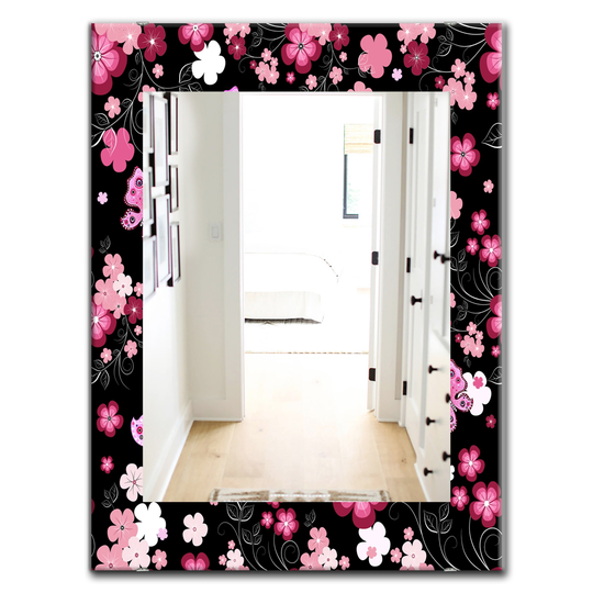 Designart Canada Rectangle 35.4-in L x 23.6-in W Pink Obsidian Bloom Traditional Polished Wall Mirror
