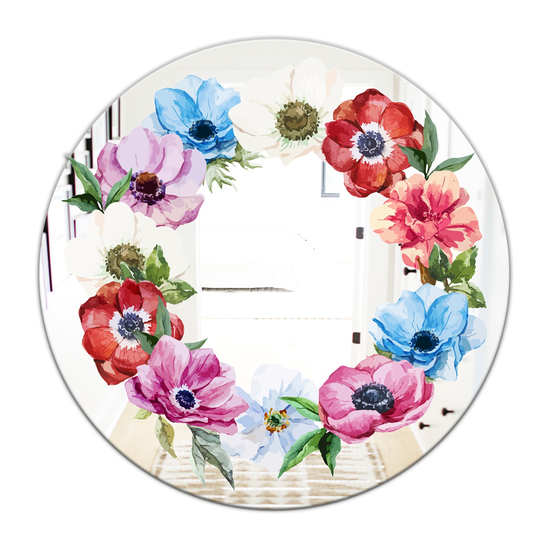Designart Pastel Flower Wreath 2 Round 24-in L x 24-in W Polished Country Pink Wall Mounted Mirror