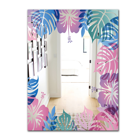 Designart Tropical Mood Blue 11 Rectangular 35.4-in L x 23.6-in W Polished Country Pink Wall Mounted Mirror