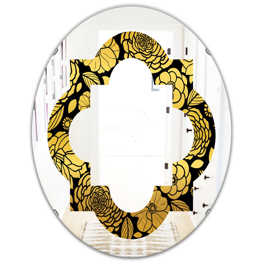 Designart 31.5-in L x 23.7-in W Oval Golden Floral II Polished Wall Mirror