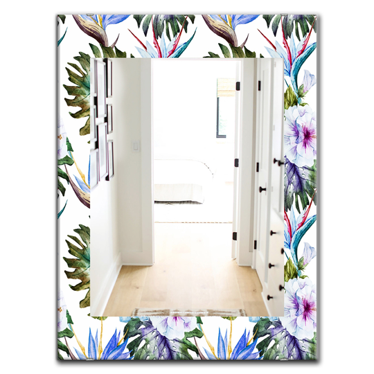 Designart 35.4-in x 23.6-in White Tropical Mood Foliage Bohemian and Eclectic Mirror