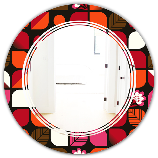 Designart 24-in x 24-in Geometric Retro Flower Design I Modern Round Mirror in Red