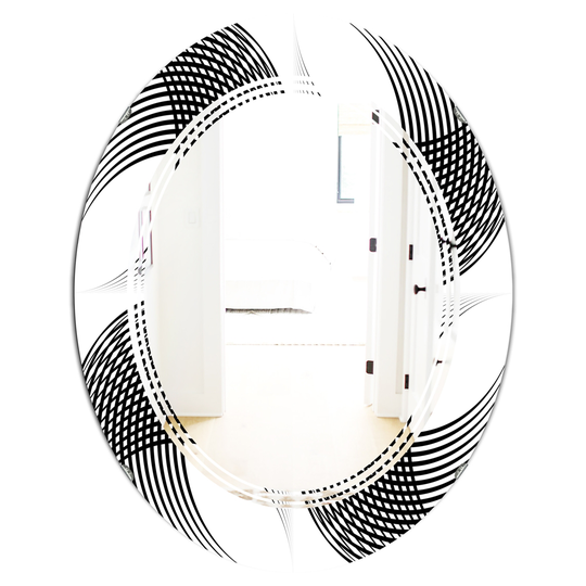Designart Oval 31.5-in L x 23.7-in W Black Monochrome Geometric Pattern IX Polished Wall Mirror