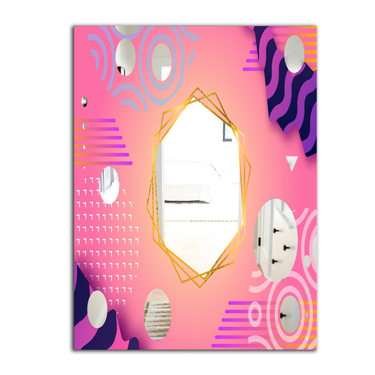 Designart Spacy Dimensions 4 Rectangular 35.4-in L x 23.6-in W Polished Mid-Century Pink Wall Mounted Mirror