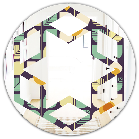 Designart 24-in x 24-in Botanical Retro Design III Modern Round Mirror - Blue