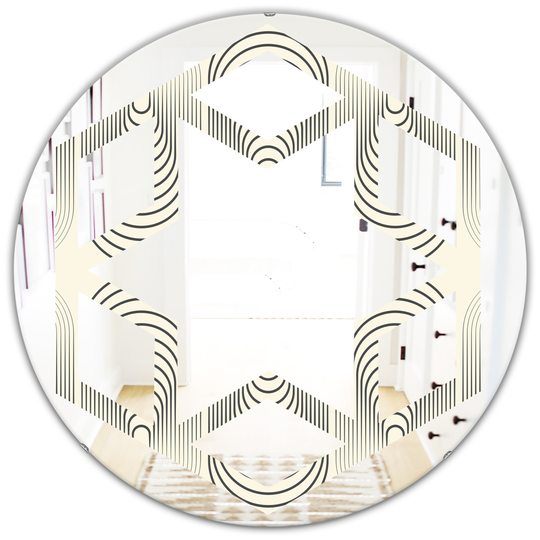Designart Round 24-in Grey Monochrome Geometric Pattern X Polished Wall Mirror