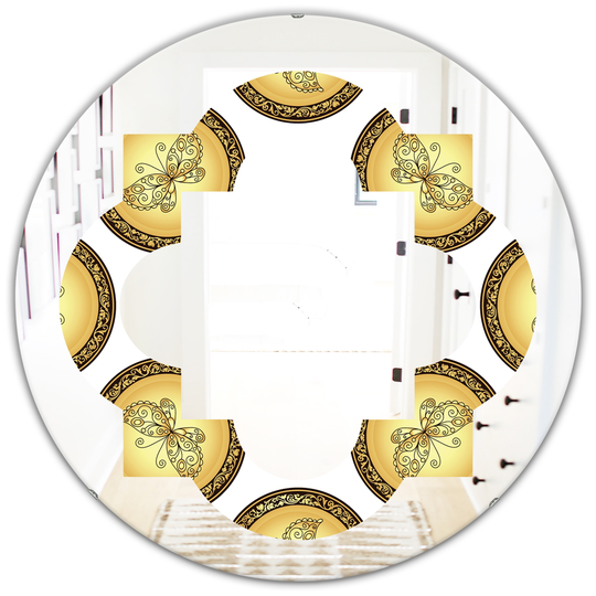 Designart Gold/Brown Pattern with Gradient Vintage Circles Round Decorative Mirror