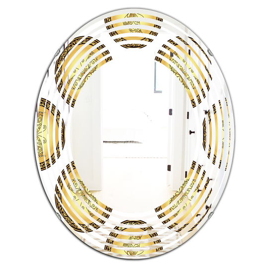 Designart 31.5-in x 23.7-in Gold/Brown Pattern with Gradient Vintage Circles Oval Mirror