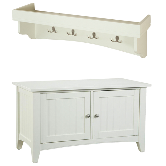 Alaterre Shaker Cottage Ivory 4-Hook Hook Rack with Tray Shelf and Cabinet Bench