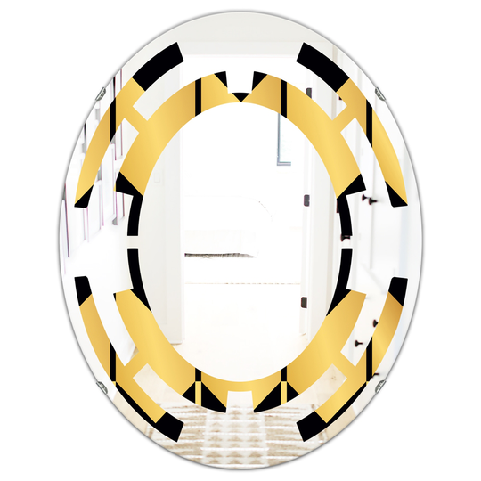 Designart 31.5-in x 23.7-in Gold Metallic Geometrics V Modern Oval Wall Mirror