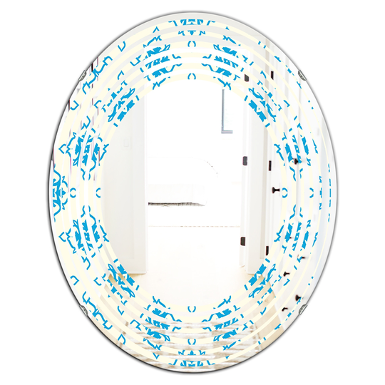 Designart 23.7-in W x 31.5-in L Oval Blue Retro Ornamental Pattern I Polished Wall Mirror