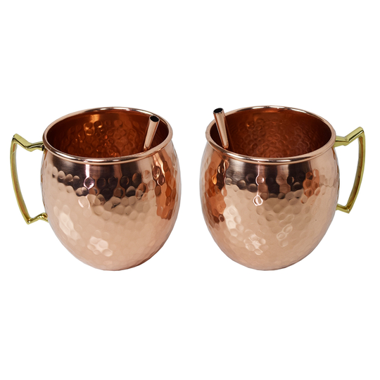 Oakland Living Moscow Mule Mug Cups with Straws Set - Copper