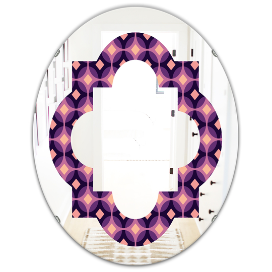 Designart 31.5-in x 23.7-in Retro Circular Purple/Yellow Pattern Modern Oval Wall Mirror