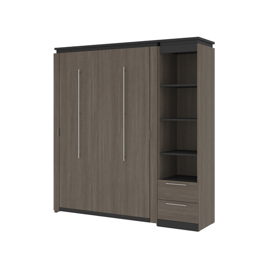 Bestar Orion Bark grey & Graphite Full Murphy Bed Integrated Storage