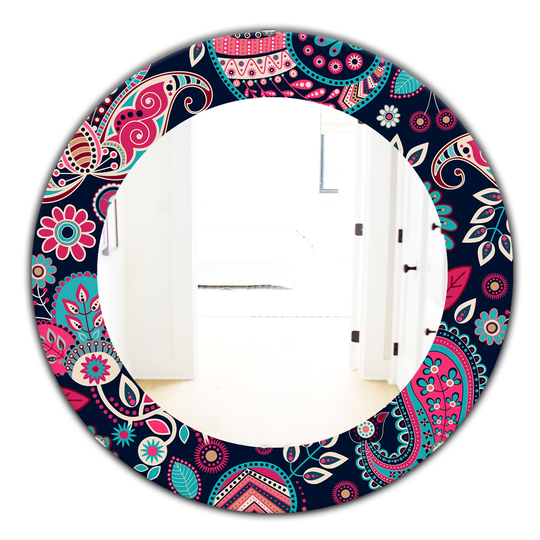 Designart Canada 24-in L x 24-in W Round Pink Obsidian Bloom Bohemian Polished Wall Mirror