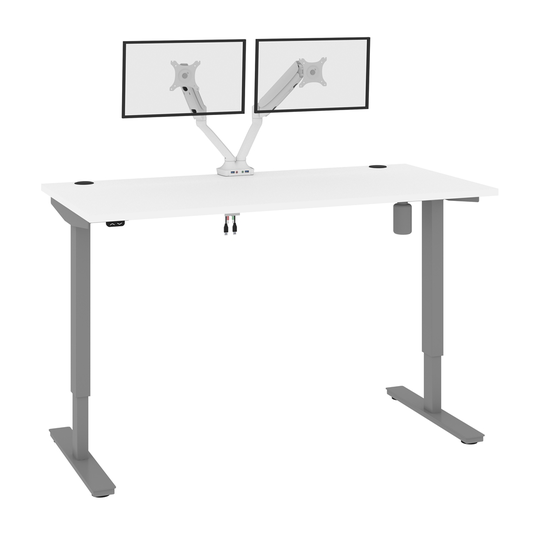 Bestar Upstand 60-in Standing Desk with Dual monitor arm - White