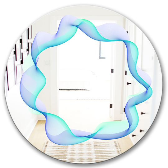 Designart Smoke Haze Round 24-in L x 24-in W Polished Modern Blue Wall Mounted Mirror