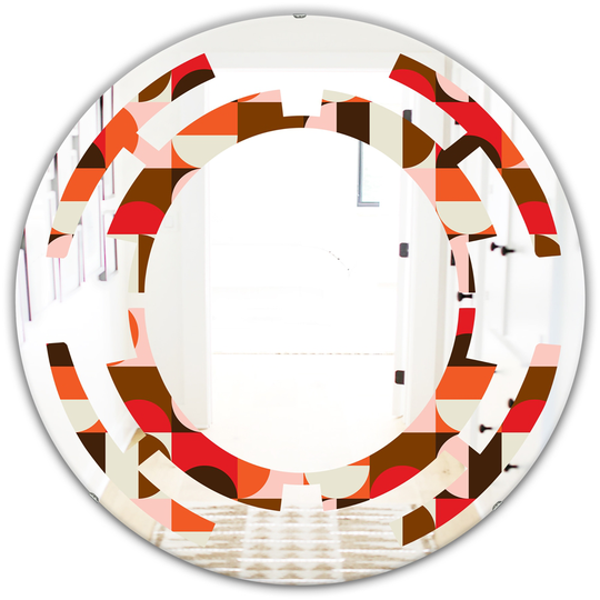 Designart 24-in x 24-in Red Retro Geometric Design II Modern Round Wall Mirror