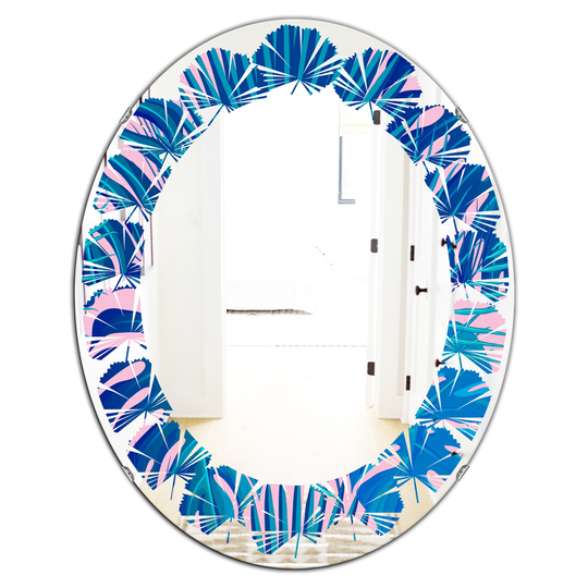 Designart Blue Oval 31.5-in L x 23.7-in W Retro Floral Pattern X Polished Wall Mirror
