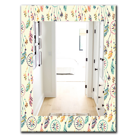 Designart 35.4-in x 23.6-in Blue Feathers Bohemian/Eclectic Mirror