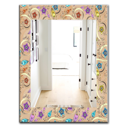 Designart 35.4-in x 23.6-in Brown Ornamental Coloured Floral Pattern with Flowers Mirror