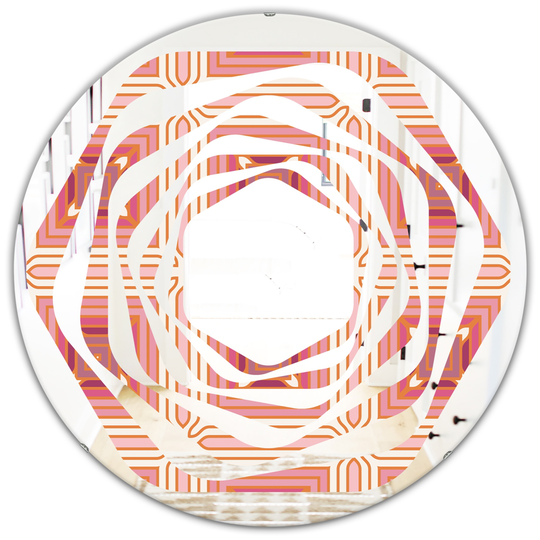 Designart Pink 24-in Round Retro Geometrical Abstract Minimal Pattern XI Polished Wall Mirror