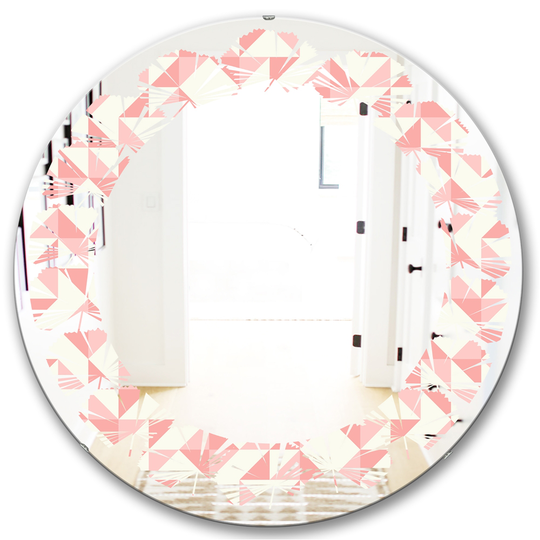 Designart Round 24-in Pink Abstract Geometric Pattern Polished Wall Mirror