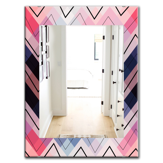 Designart Canada 35.4-in L x 23.6-in W Rectangle Blue and Pink Geometric Chevron Polished Wall Mirror